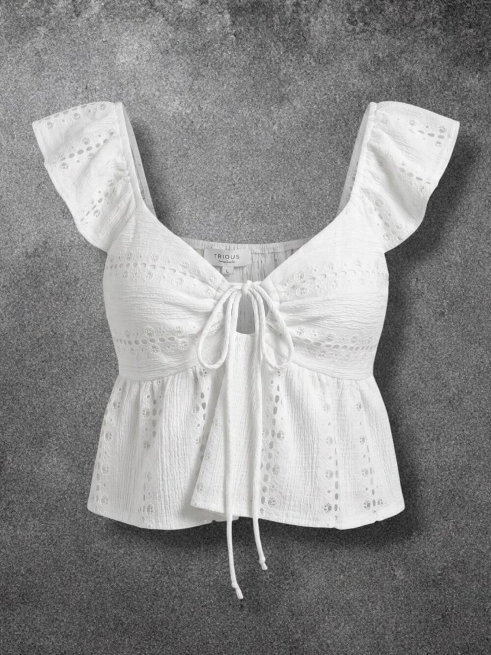 Romantic White‎ Floral Crochet Lace Ruffle Crop Tank Top XS